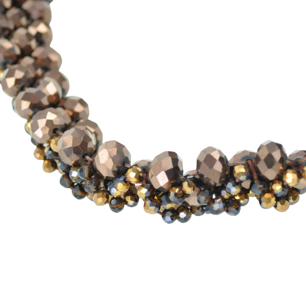 Collana a singolo strato Peg Fashion Store con perline sfaccettate color bronzo e oro su filo marrone