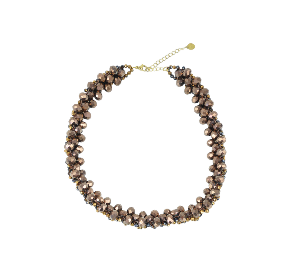 Collana a singolo strato Peg Fashion Store con perline sfaccettate color bronzo metallizzato e chiusura dorata
