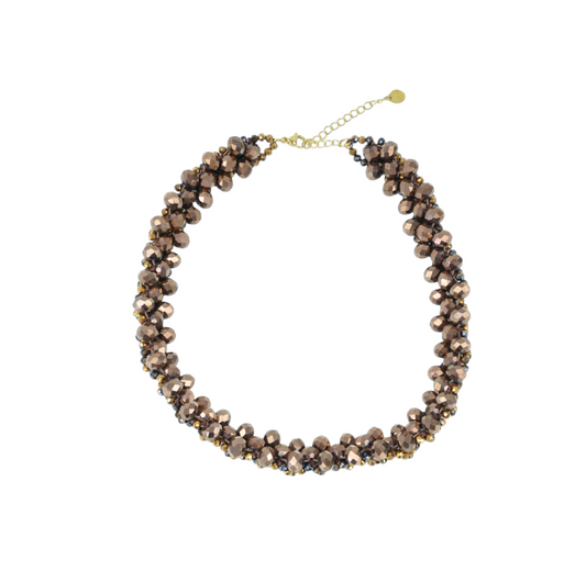 Collana a singolo strato Peg Fashion Store con perline sfaccettate color bronzo metallizzato e chiusura dorata