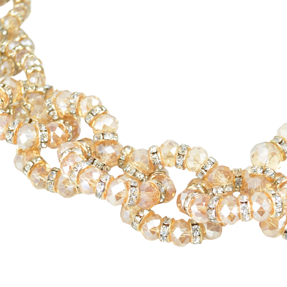 Collanina breve da festa Peg Fashion Store con perline sfaccettate color champagne e dettagli in strass luminosi
