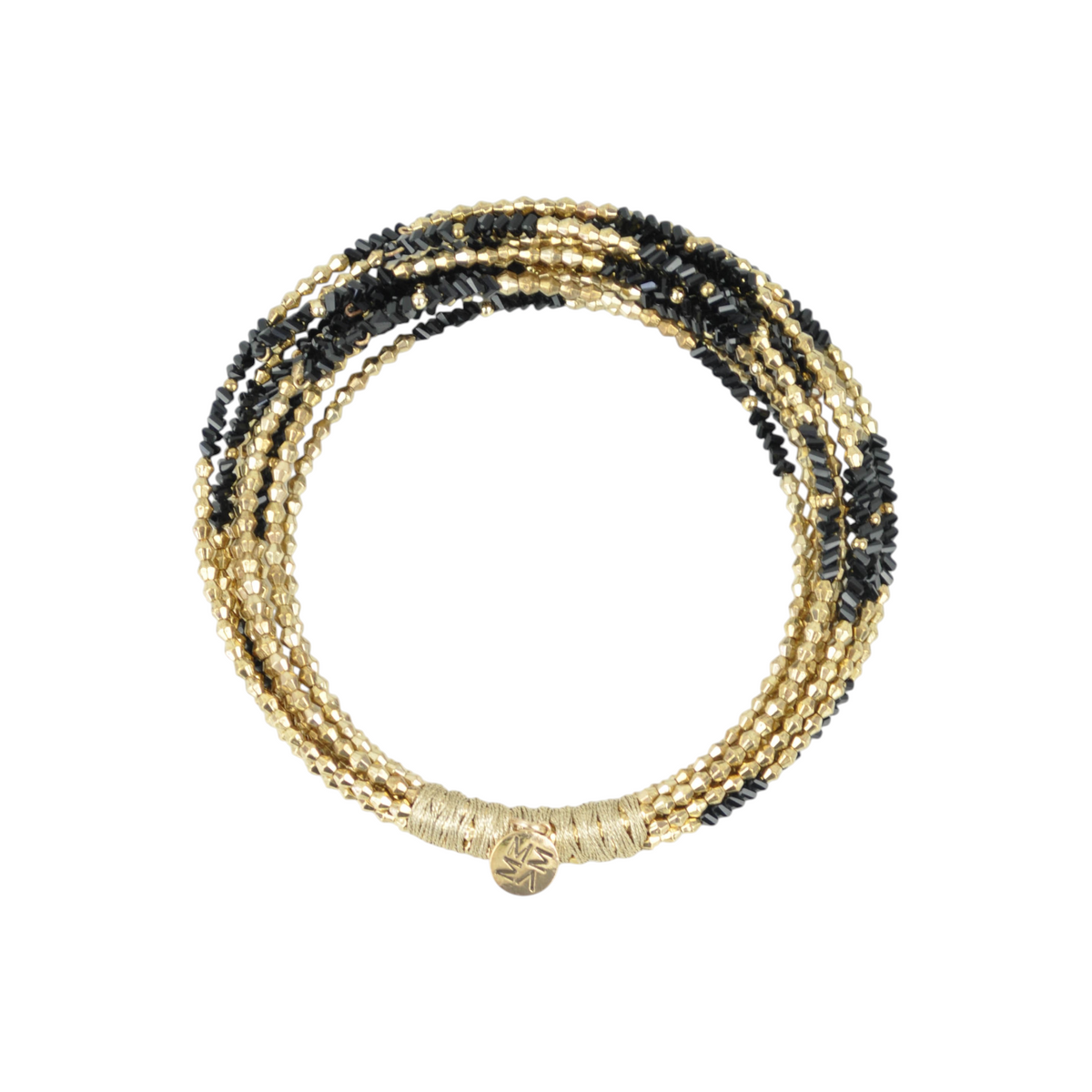 Collier di cristallo Peg Fashion Store a più fili con perline sfaccettate nere e dorate e ciondolo circolare