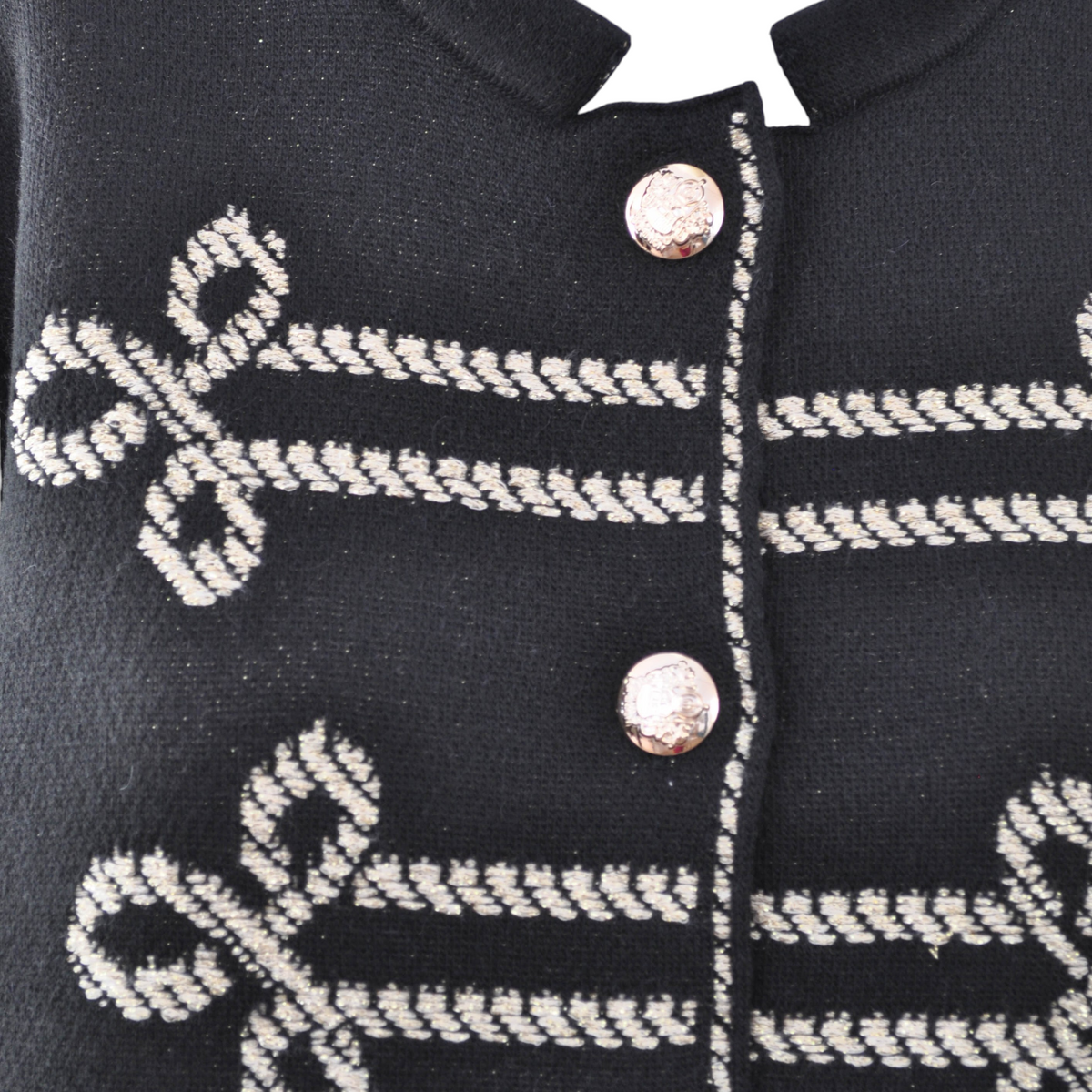 Giacca in maglia Peg Fashion Store nera con dettagli ricamati color crema e bottoni metallici in stile napoleonico