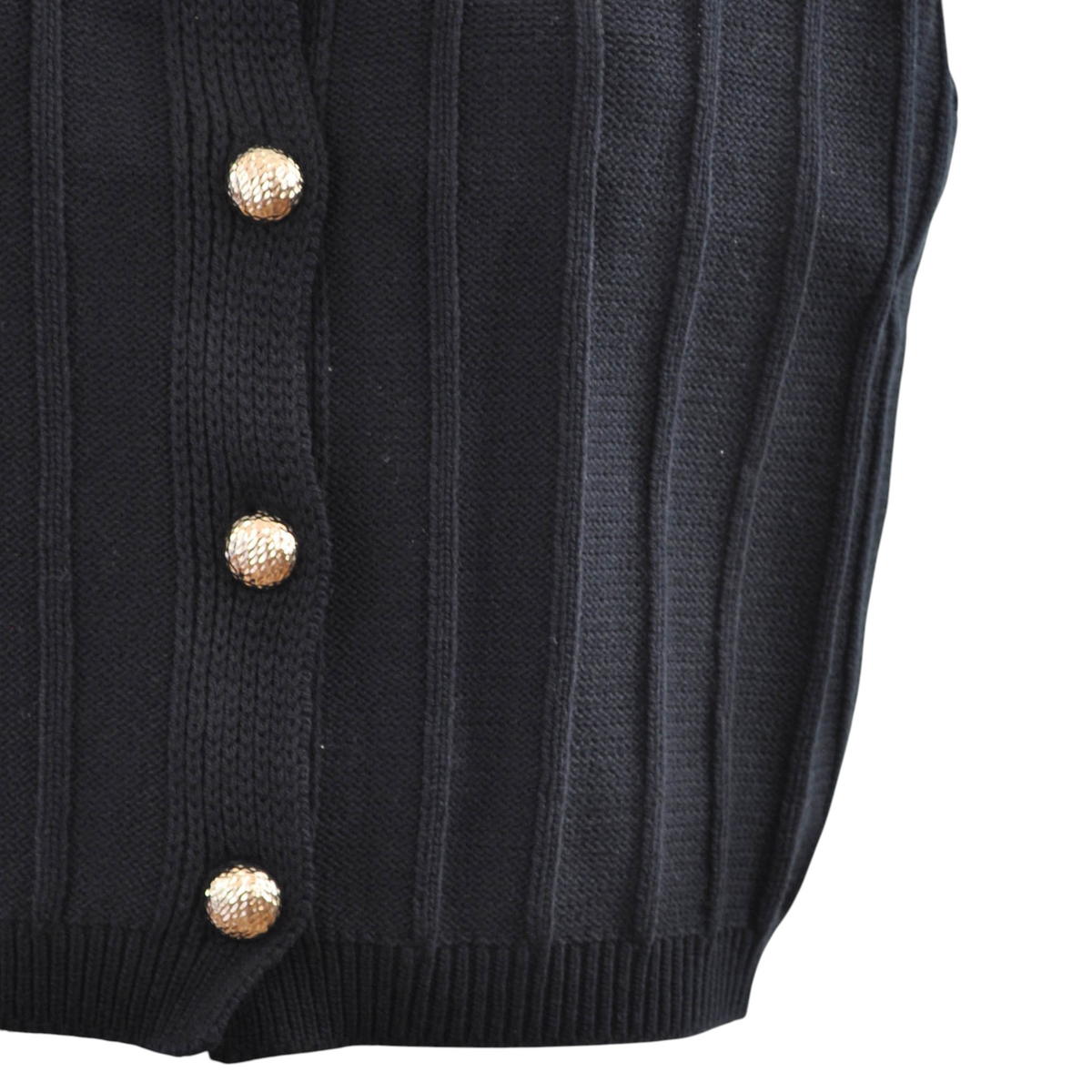 Gilet nero a coste Peg Fashion Store con bottoni gioiello dorati e scollo rotondo