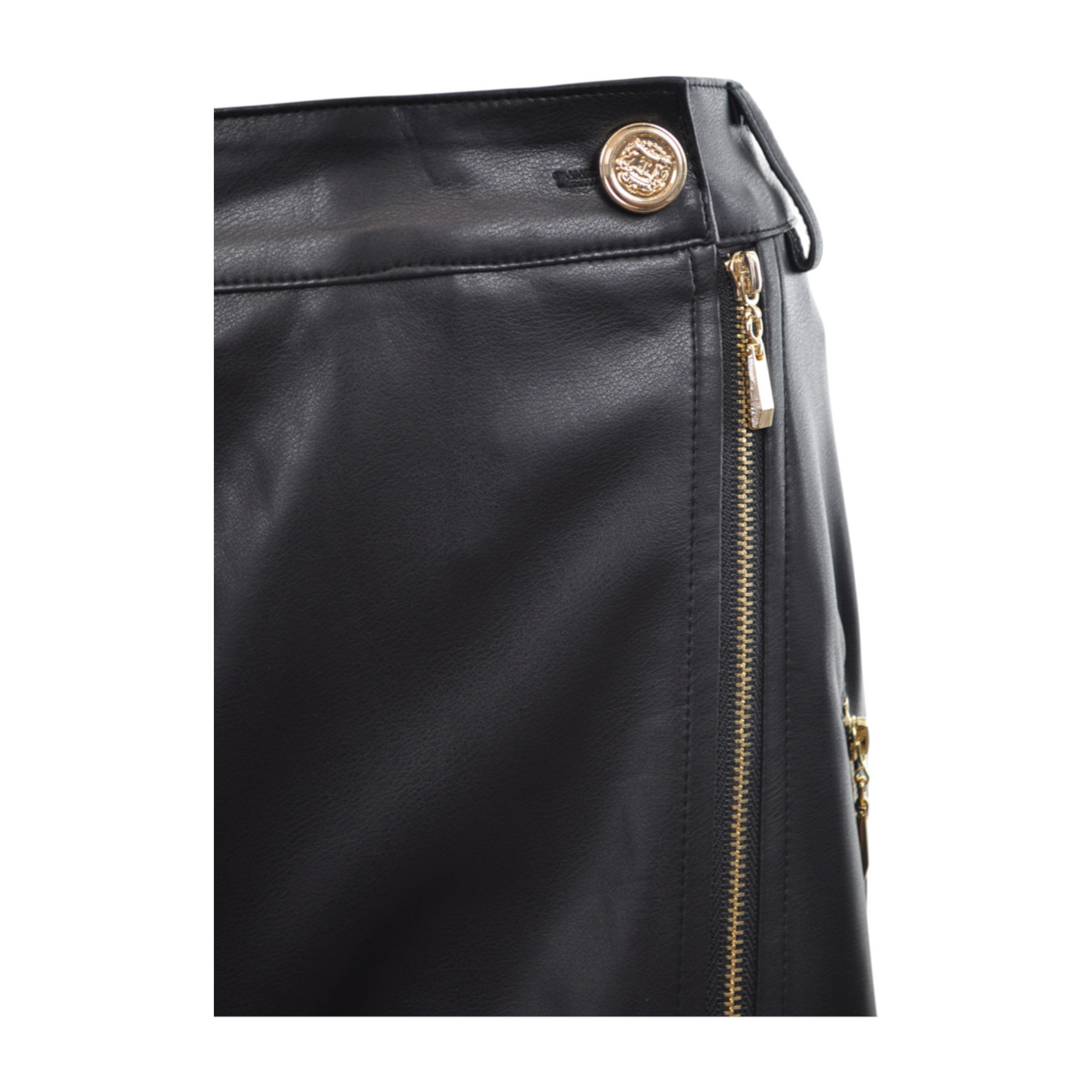 Gonna longuette nera in ecopelle Peg Fashion Store con cerniera dorata e bottone decorativo