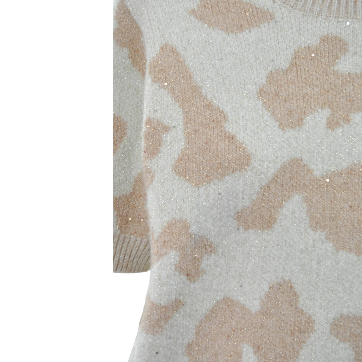 Maglia Peg Fashion Store a maniche corte in maglia maku color crema e beige con dettagli in lurex scintillante