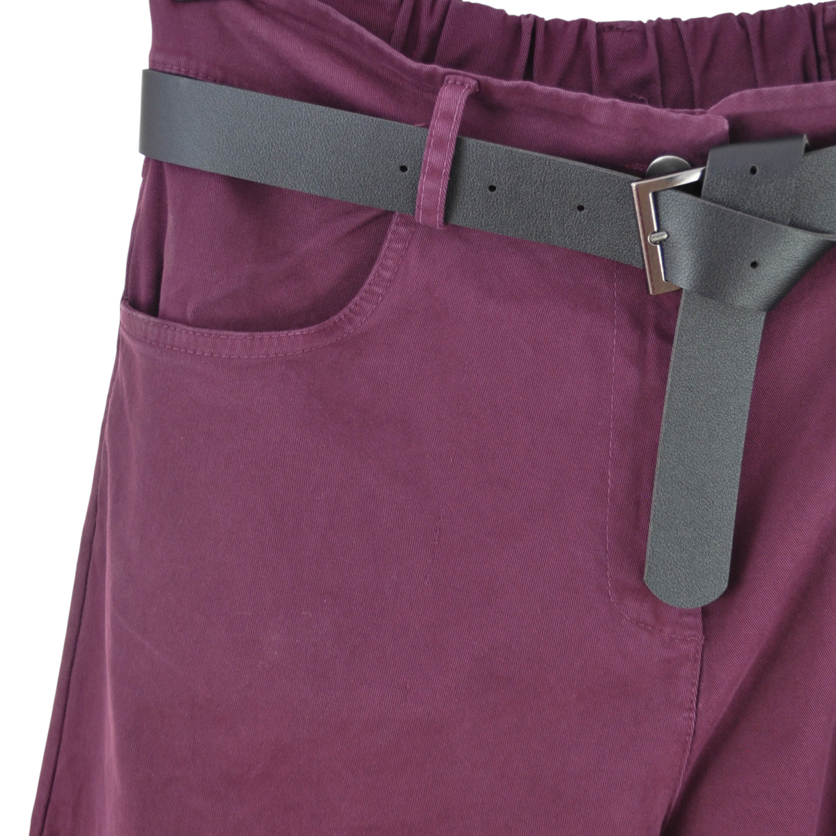 Pantalone cargo Peg Fashion Store color vinaccia con vita elasticizzata e cintura nera in ecopelle
