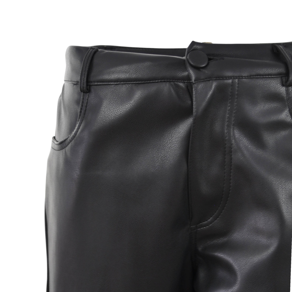 Pantalone dritto in ecopelle nera Peg Fashion Store con chiusura a bottone e tasche laterali