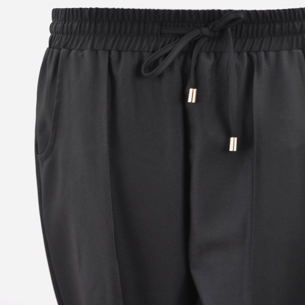 Pantalone jogger nero Peg Fashion Store con elastico in vita e coulisse con dettagli metallici dorati