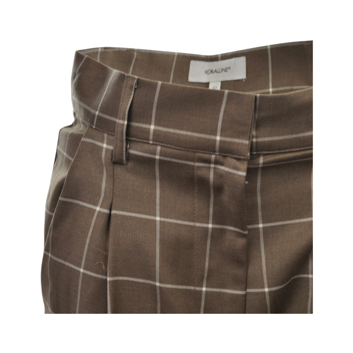 Pantalone largo Peg Fashion Store a quadri marrone con vita alta e passanti per cintura