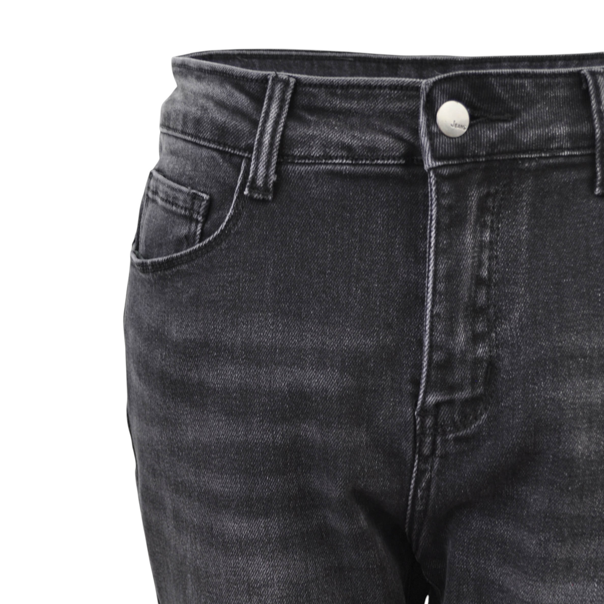Pantalone trombetta stretch nero di Peg Fashion Store con vita alta e chiusura a bottone